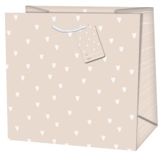 Geschenktragetasche Herzchen - 14,5 x 15 x 6 cm, beige Mindestabnahmemenge - 5 Stück. Herzchen