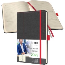 SIGEL Buchkalender Conceptum - 1 Woche / 2 Seiten, ca. A5, Hardcover, Casual grey-red Saisonartikel