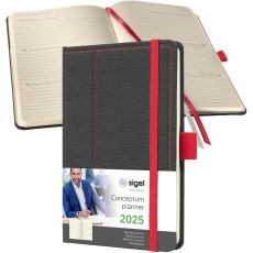 SIGEL Buchkalender Conceptum - 1 Woche / 2 Seiten, ca. A6, Hardcover,  Casual grey-red Saisonartikel