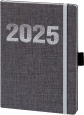 BSB Buchkalender V-book - A6, 1 Woche / 2 Seiten, Leinenoptik, grau Buchkalender 2025 grau 9 cm