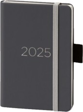 BSB Buchkalender V-book - A6, 1 Woche / 2 Seiten, Kunstleder, grau Buchkalender 2025 grau 9 cm 14 cm