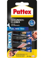 PATTEX Sekundenkleber Ultra Gel - 3x1g, extra stark, flexibel Sekundenkleber Tube à 3 g