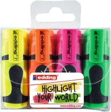 EDDING 7 Textmarker mini highlighter, 1-3 mm, 4er Set Basicfarben Textmarker 1-3 mm Keilspitze