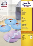 Avery Zweckform® L7676-100 CD-Etiketten, Ø 117 mm, 100 Blatt/200 Etiketten, weiß weiß Ø 117 mm