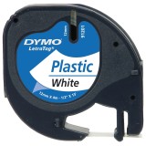 Dymo® Schriftbandkassetten Kunststoff - laminiert, 12 mm x 4 m, schwarz auf weiß, Blister schwarz