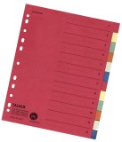 Falken Zahlenregister - 1-12, Karton farbig, A4, 6 Farben, gelocht mit Orgadruck volldeckend blanko