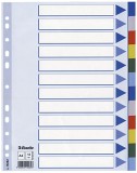 Esselte Register - blanko, A4, PP, 12-teilig + Deckblatt, farbig volldeckend Register A4 blanko