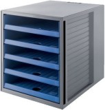 HAN Schubladenbox SCHRANK-SET KARMA - A4/C4, 5 offene Schubladen, grau-öko-blau Schubladenbox A4/C4