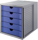 HAN Schubladenbox SYSTEMBOX KARMA - A4/C4, 5 geschlossene Schubladen, grau-öko-blau Schubladenbox 5