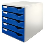 Leitz 5280 Schubladenset Post-Set - A4/C4, 5 halboffene Schubladen, lichtgrau/blau Schubladenbox 5