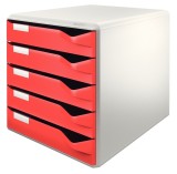 Leitz 5280 Schubladenset Post-Set - A4/C4, 5 halboffene Schubladen, lichtgrau/rot Schubladenbox 5