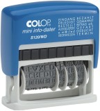 COLOP® Mini-Dater - Datumstempel mit 12 Texten Wortbandstempel Selbstfärber 12 Texte 4 mm blau-rot