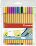 STABILO® Fineliner point 88® Etui - 15er Pack - mit 15 verschiedenen Farben inklusive 5 Neonfarben