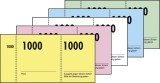 SIGEL Nummernblock - 1-1000, 5 farbig sortiert, 105x50 mm, 10 x 100 Blatt Garderobennummernblock