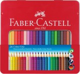 FABER-CASTELL Buntstift Colour GRIP - 24 Farben, Metalletui ergonomische Dreikantform mit Namensfeld