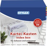 STYLEX® Karteikasten Plastik -A8, transparent mit 100 Karteikarten + Register A-Z Karteikasten