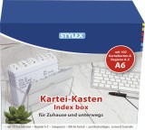 STYLEX® Karteikasten Plastik -A6, transparent mit 100 Karteikarten + Register A-Z Karteikasten