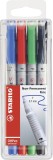 STABILO® Folienstift - OHPen universal - wasserlöslich fein - 4er Pack - grün, rot, blau, schwarz