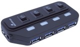 MediaRange USB 3.0 Hub 1:4 mit seperaten Ein-/Aus-Schaltern und Netzteil USB Hub schwarz USB 3.0 4