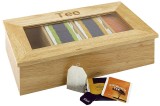 APS® TEEBOX mit 4 Fächern, Aufschrift Tee, aus hellem Holz, mit Sichtfenster Teebox 335 mm 200 mm