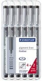 Staedtler® Feinschreiber pigment liner - Etui mit 6 Stärken, schwarz Fineliner schwarz silber