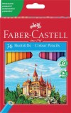 FABER-CASTELL Farbstifte CASTLE - 36 Farben sortiert, Kartonetui mit Spitzer Farbstiftetui OH 3,3 mm