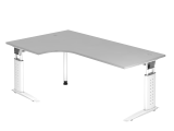 Winkeltisch C-Fuß 200x120cm 90°Grau/Weiß