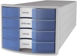 HAN Schubladenbox IMPULS - A4/C4, 4 geschlossene Schubladen, lichtgrau/transluzent-blau A4/C4 4