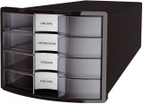 HAN Schubladenbox IMPULS - A4/C4, 4 geschlossene Schubladen, schwarz/transluzent-klar Schubladenbox