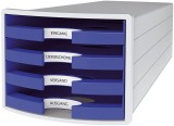 HAN Schubladenbox IMPULS - A4/C4, 4 offene Schubladen, lichtgrau/blau Schubladenbox lichtgrau/blau 4