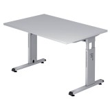 Hammerbacher Schreibtisch C-Fuß - 120 x 65-85 x 80 cm, höhenverstellbar, Grau/Silber Schreibtisch