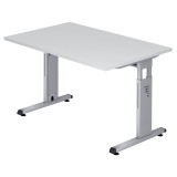 Hammerbacher Schreibtisch C-Fuß - 120 x 65-85 x 80 cm, höhenverstellbar, Weiß/Silber Schreibtisch