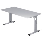Hammerbacher Schreibtisch C-Fuß - 160 x 65-85 x 80 cm, höhenverstellbar, Grau/Silber Schreibtisch