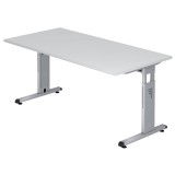 Hammerbacher Schreibtisch C-Fuß - 160 x 65-85 x 80 cm, höhenverstellbar, Weiß/Silber Schreibtisch