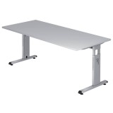 Hammerbacher Schreibtisch C-Fuß - 180 x 65-85 x 80 cm, höhenverstellbar, Grau/Silber Schreibtisch