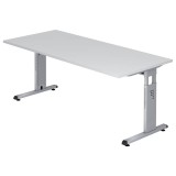Hammerbacher Schreibtisch C-Fuß - 180 x 65-85 x 80 cm, höhenverstellbar, Weiß/Silber Schreibtisch