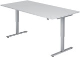 Hammerbacher Sitz-Steh-Schreibtisch mit T-Fuß - 120 x 72-119 x 80 cm, elektr. höhenverstellbar, Weiß, mit Montageservice