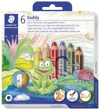 Staedtler® Farbstifte Buddy 3in1 - Kartonetui mit 6 Stiften und 1 Spitzer Farbstiftetui 9,5 mm