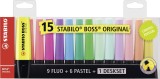 STABILO® Textmarker - BOSS ORIGINAL - 15er Tischset - 9 Leuchtfarben, 6 Pastellfarben Textmarker