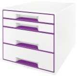 Leitz 5213 Schubladenbox WOW CUBE - A4/C4, 4 geschlossene Schubladen, perlweiß/violett metallic 4