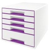 Leitz 5214 Schubladenbox WOW CUBE - A4/C4, 5 geschlossene Schubladen, perlweiß/violett metallic 5