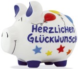 KCG Spardose Schwein Herzlichen Glückwunsch - weiß, mittel Spardose Schwein 17 cm 15 cm Keramik