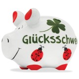 KCG Spardose Schwein Glücksschwein - Keramik, klein Spardose Schwein Kleeblatt 12,5 cm 9 cm