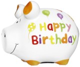 KCG Spardose Schwein Happy Birthday - Keramik, klein Spardose Schwein Happy Birthday 12,5 cm 9 cm