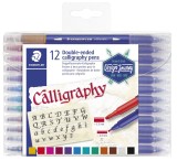 Staedtler® Fasermaler Calligraph duo - 12 Farben sortiert, Doppelspitze Kalligrafiestift sortiert