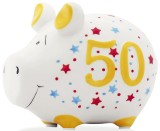 KCG Spardose Schwein 50 Jahreszahl - Keramik, klein Spardose Schwein 50 Jahreszahl 13 cm 11 cm