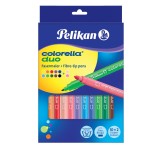Pelikan® Doppelfasermale Colorella® duo - 12 Farben, 1 mm und 2 mm, sortiert Faserschreiberetui