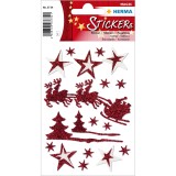 Herma 3734 Sticker MAGIC Schlittenfahrt, glittery Weihnachtsetiketten Schlittenfahrt 18 Stück