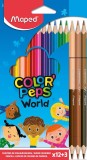 Maped® Farbstiftetui ColorPeps World - 12 Farben + 3 doppelseite Stifte Farbstiftetui weich 2,9 mm