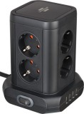 brennenstuhl® Steckdosenturm - 8-fach + 4x USB, 2m, schwarz, mit Schalter Steckdosenleiste 2,0 m